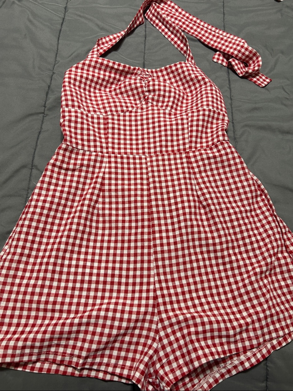 Red & White Gingham Halter Romper
